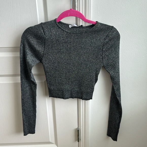 Zara NWT cropped long sleeve sparkly top. - Picture 2 of 7